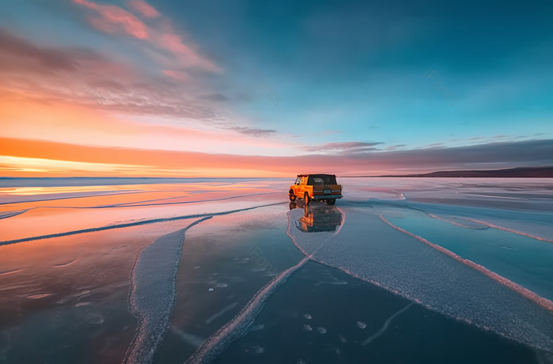 驾驶汽车到海边越野车观看沙滩海浪蓝天和夕阳浪漫唯美汽车宣传广告,高清,摄影图,摄影图片,图片大全,摄影图免费下载